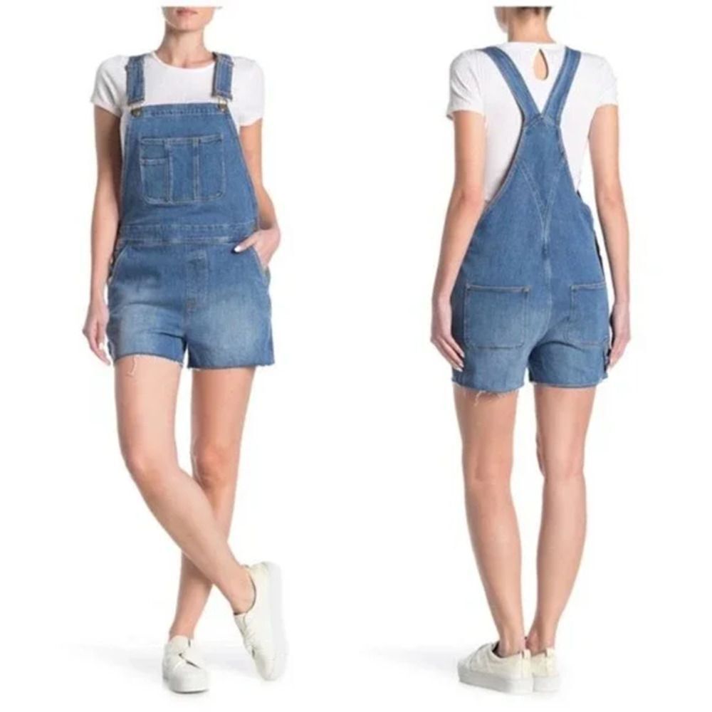 Frame Le Garcon Cutoff Denim Short Overalls Shortalls Islet Blue Large Raw Hem